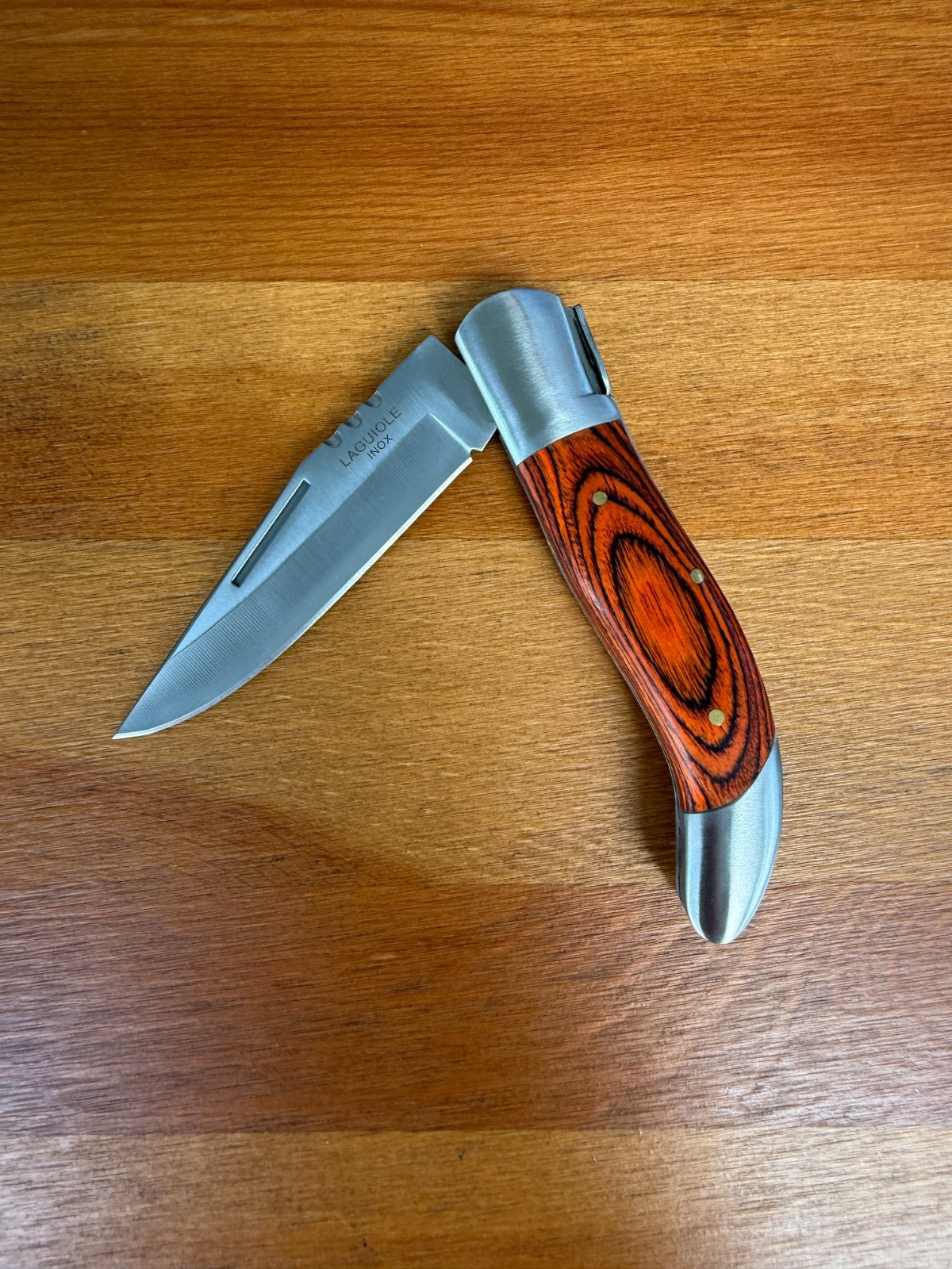 3.5” Stainless Steel Blade Navaja Laguiole Inox Folding Pocket Knife Wood Scales