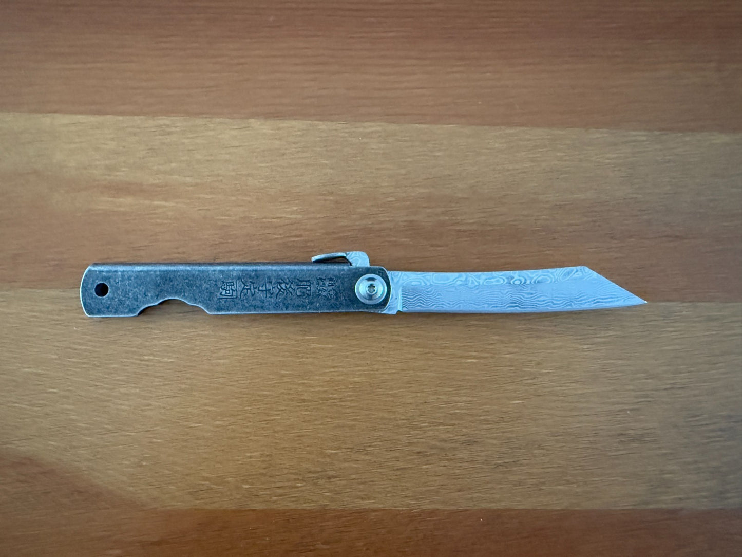 3" Navaja Higonokami Pocket Knife Damascus Steel Tanto Blade with Sheath