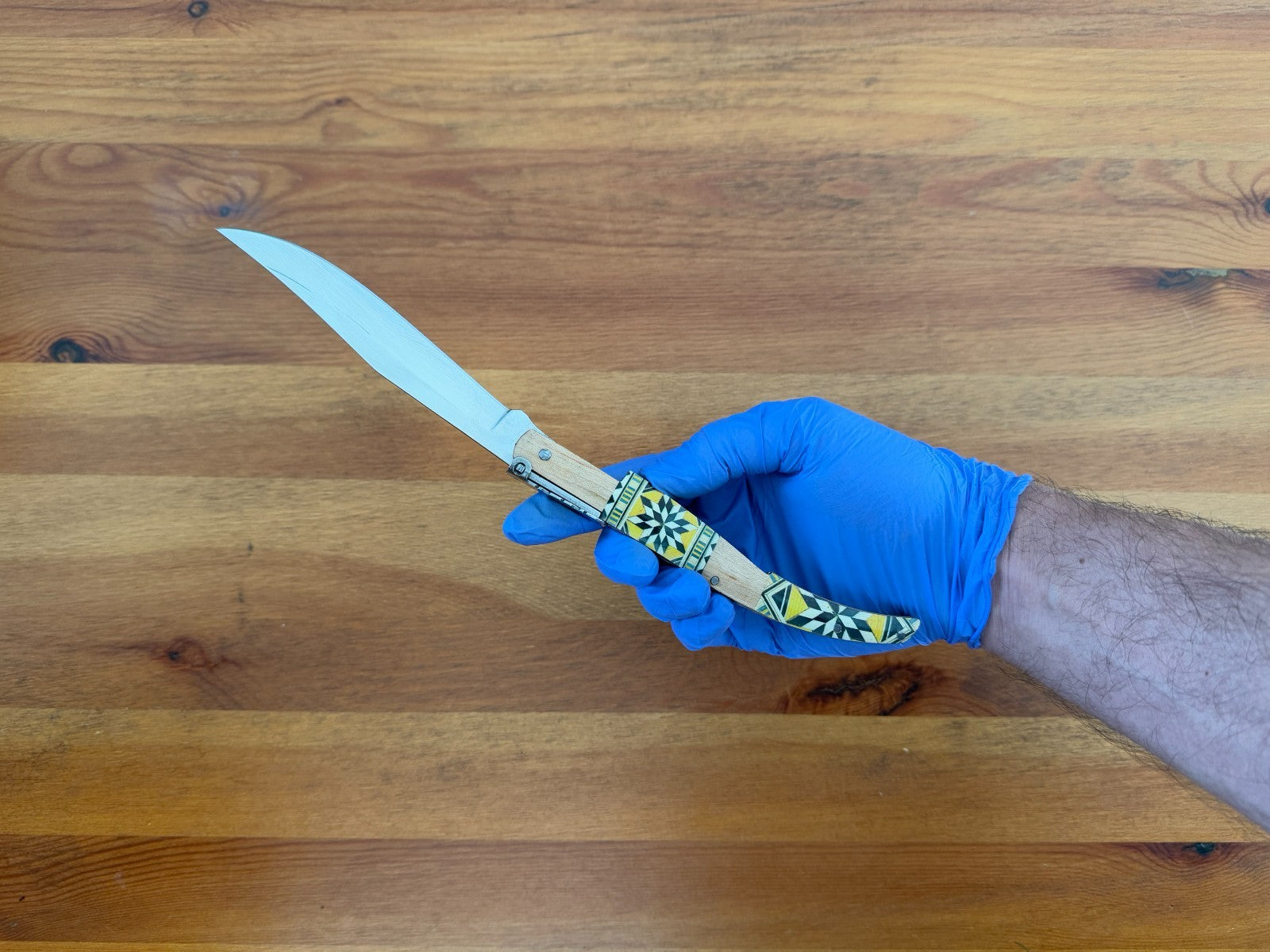 5" Arabian Style Spanish Navaja with Ratchet Pocket Knife Maple Wood Handle