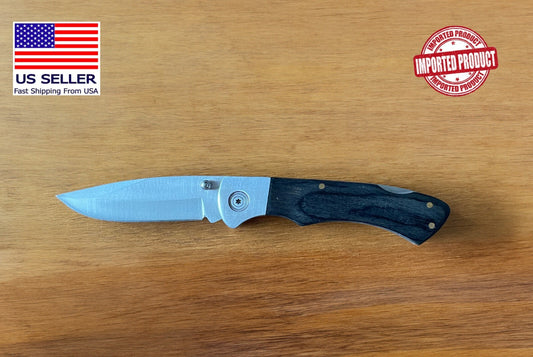 3.15" Spanish Navaja Tactical Pocket Knife Wooden Handle Black - USA seller