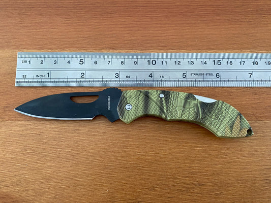 2.95" Stainless Black Blade Tactical Knife Plastic Camouflage Handle Lockback