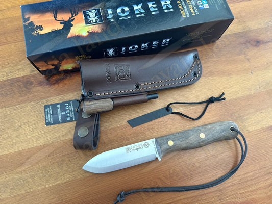Joker BS9 Trampero Hunting Knife 3.94" Blade 14C28N Walnut Handle + Sheath Spain