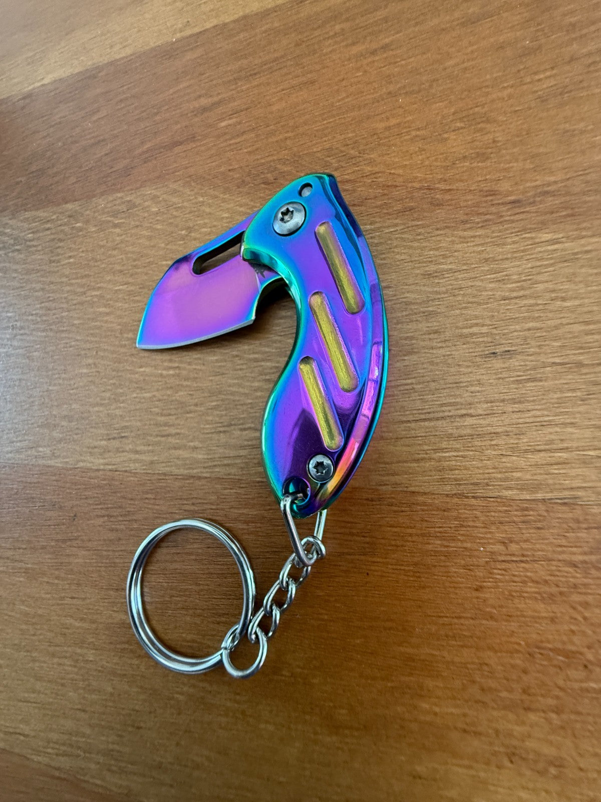 Keychain Mini Folding Knife 1.5" Steel Blade Rainbow Coated Liner Lock
