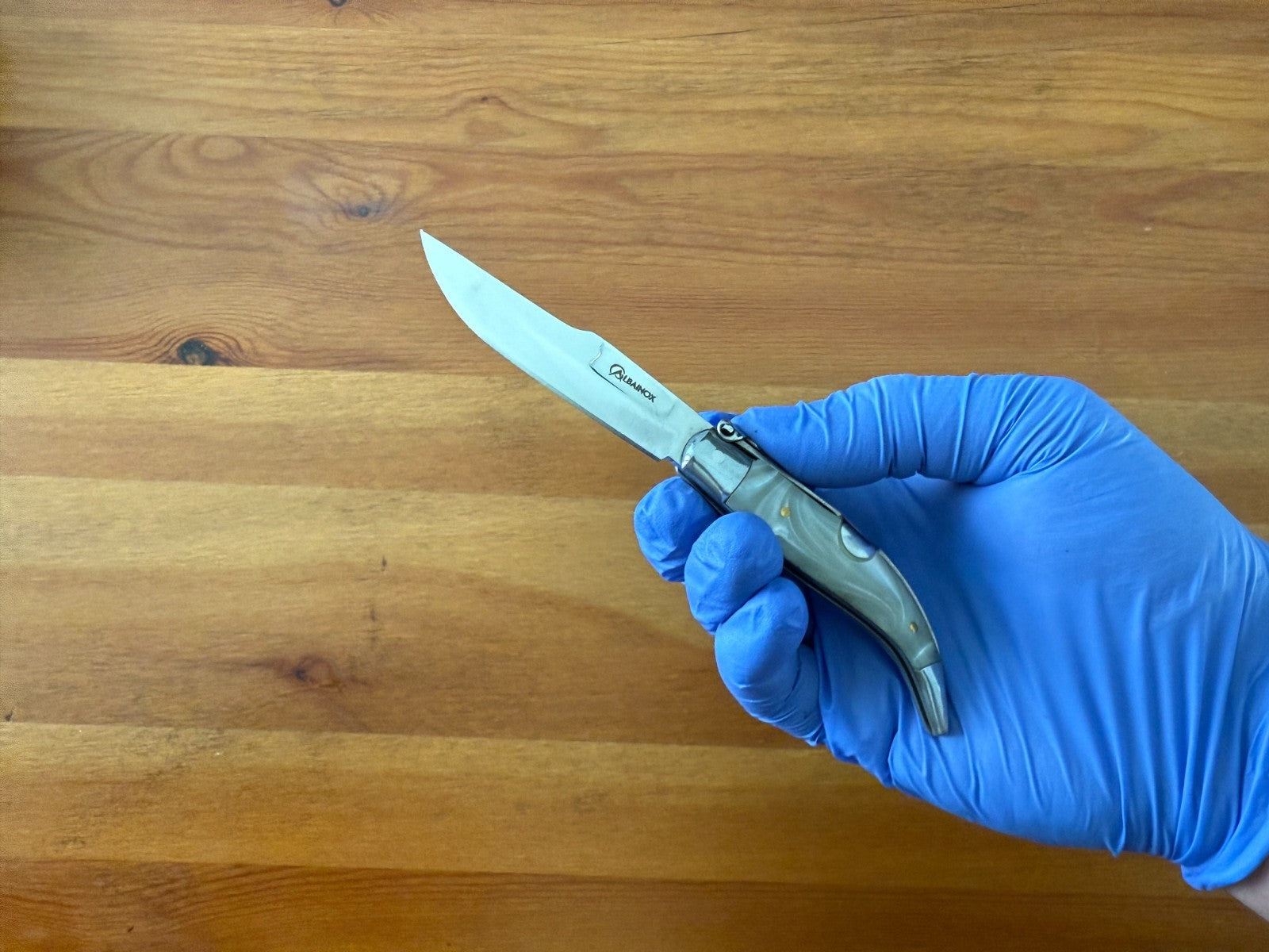 2.6" Steel Blade Spanish Navaja Teja Albacete Mother of Pearl Imitation Scales