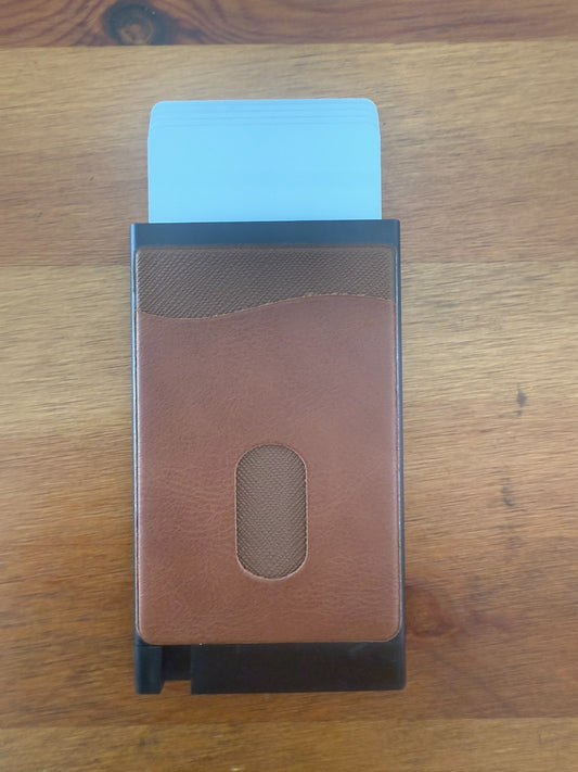 Hellfire Club Pop Up Wallet Brown Leather Credit Card Holder and Cash Aluminum