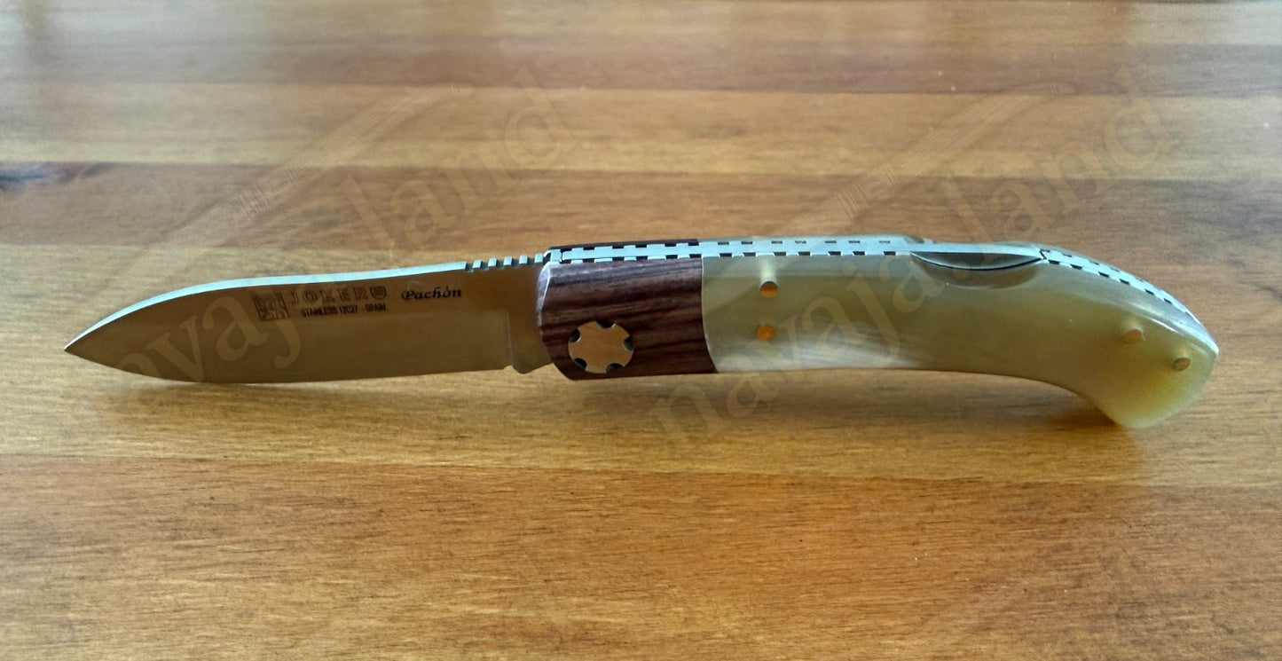 Joker Pachón Folding Knife – Bull Horn & Wood Handle - 3.1" Sandvik 12C27 Blade