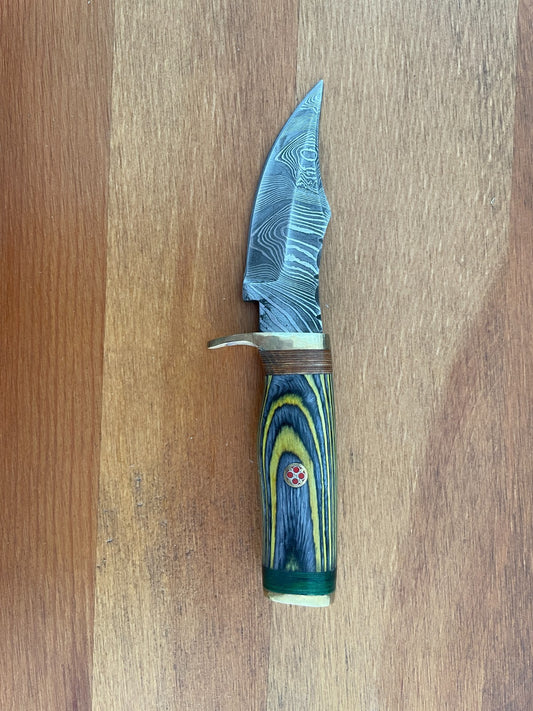 3 in. Handmade Damascus Steel Hunting Skinner Knife Wood Handle Leather Sheath