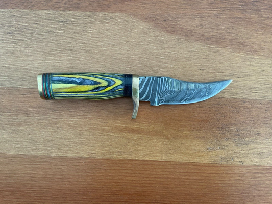 3 in. Handmade Damascus Steel Hunting Knife Wood Handle Leather Sheath