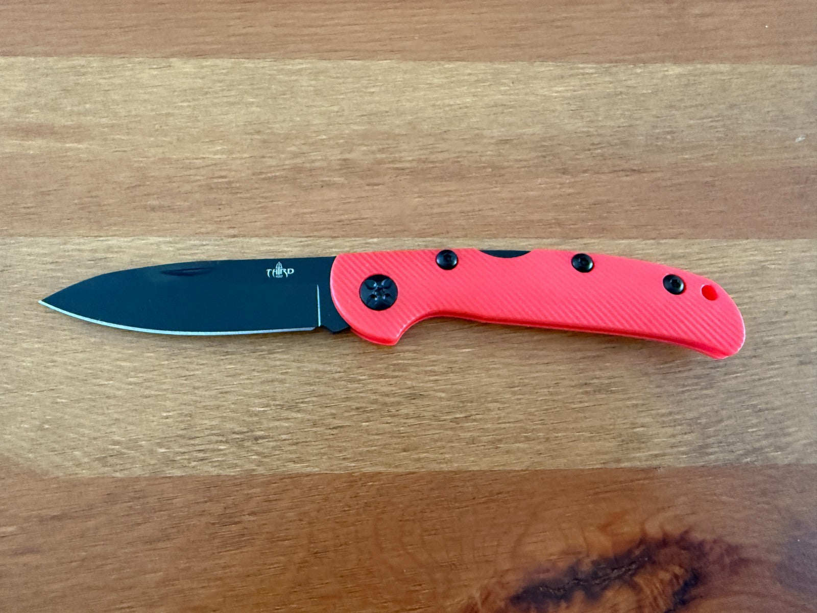 3.15" 420 Steel Blade Finished in Black - Red Nylon Fiber Handle Lightweight