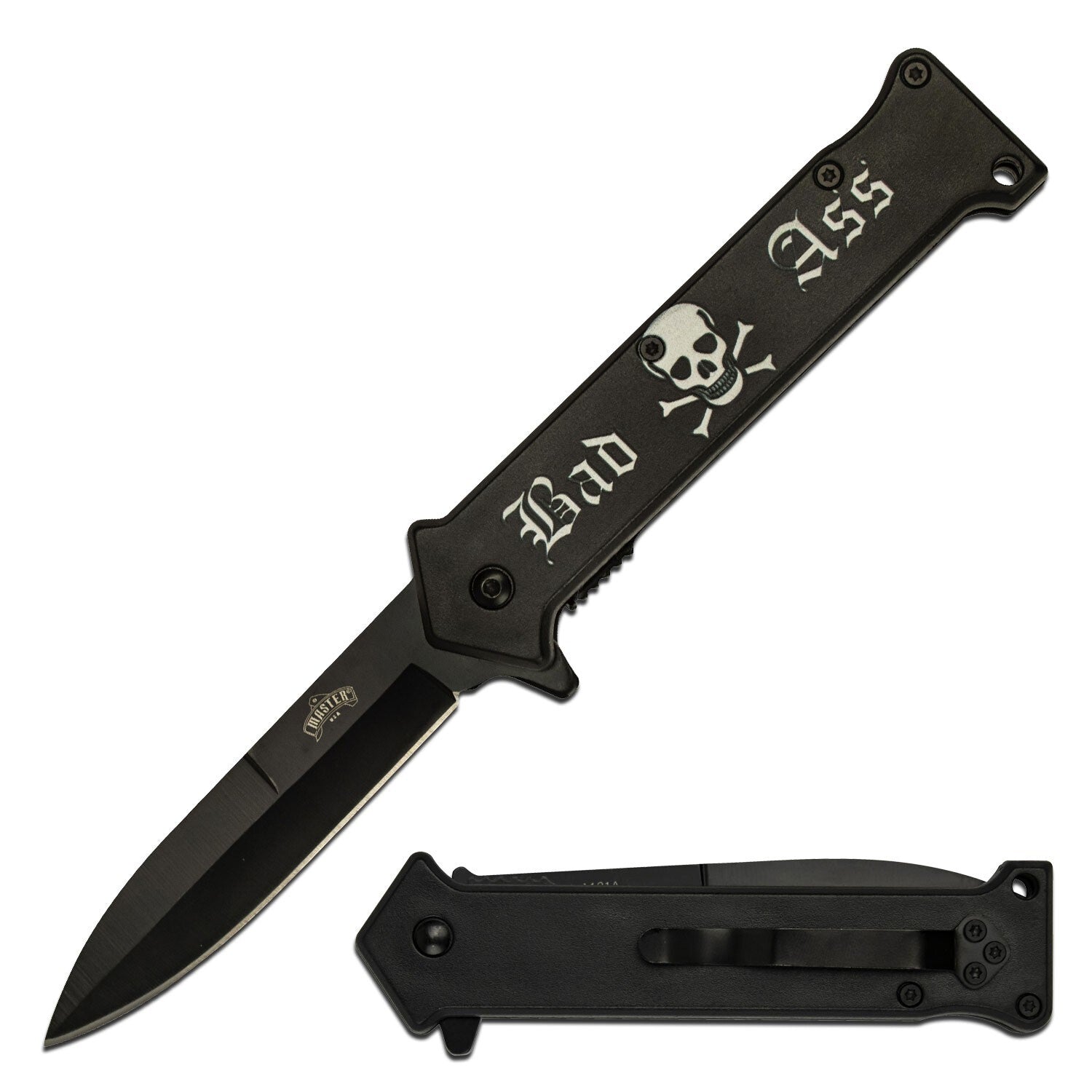 3.5" Bad Ass Embossed Spring Assisted Pocket Knife Oxidized Stainless Steel