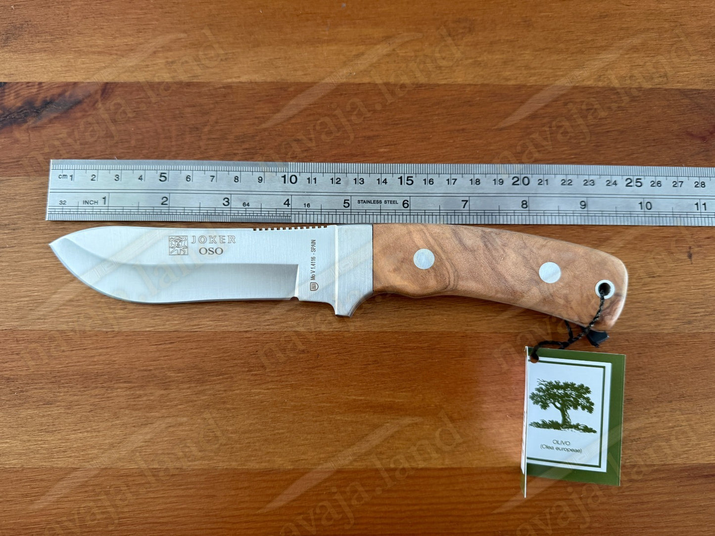 Joker Oso Outdoor Knife – 4.72" MOVA Blade | Olive Wood Handle | Leather Sheath