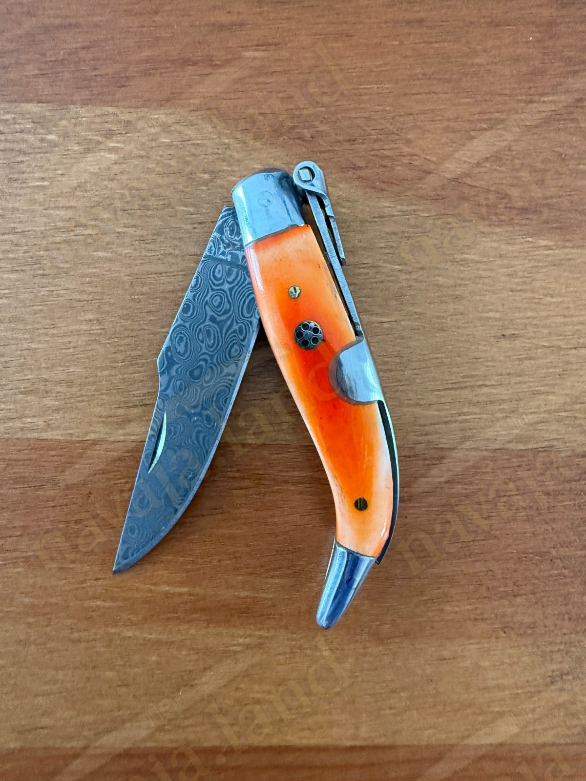 2.56” 67-Layer Damascus Blade Spanish Albacete Navaja Folding Knife Orange Bone