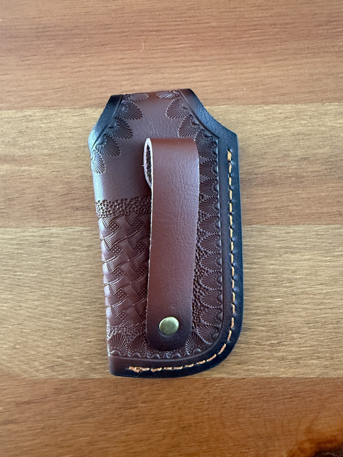 3.5" Brown Leather Pocket Knife Sheath with Belt Holder Hand Made Spain