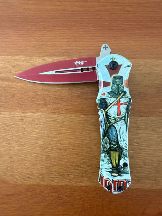 3.3 " / 8,5 CM - BLADE LENGHT FOLDING KNIFE TEMPLAR KNIGHT DRAWING HANDLE