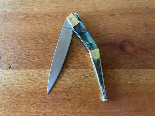 3.34 in Arabian Style Pocket Knife Navaja with Golden Bolsters Made in Spain