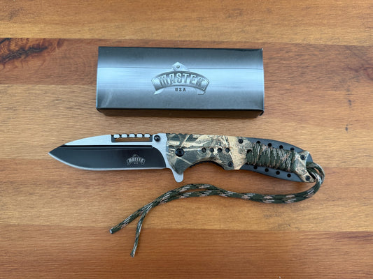 4" Steel Blade Master USA Folding Knife Assisted Leaves Camo Handle