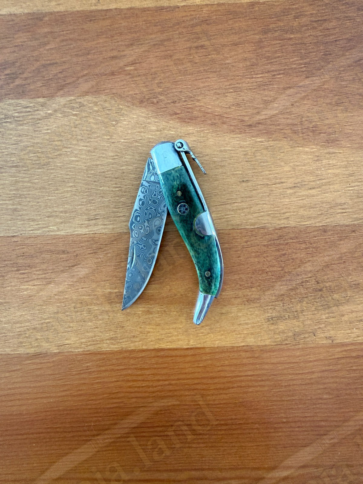 2.56” 67-Layer Damascus Blade Spanish Albacete Navaja Folding Knife Green Bone