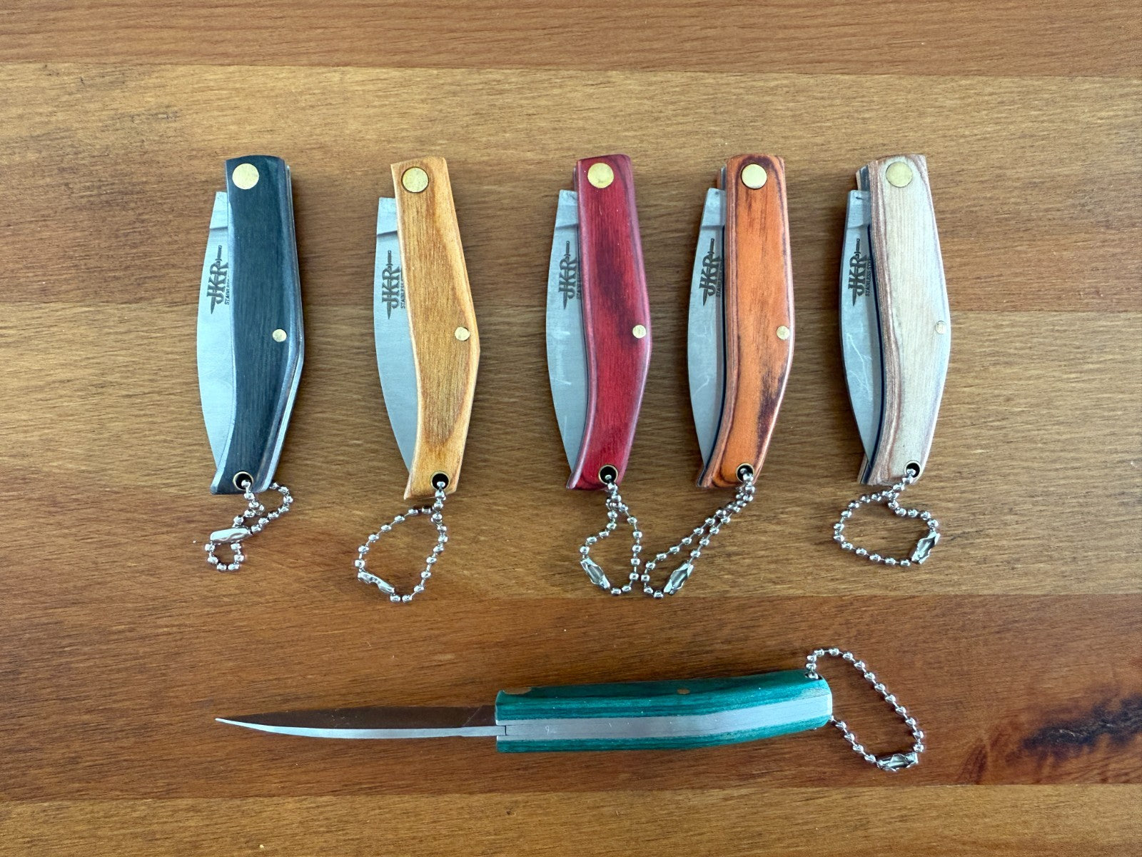 Set of 6 Folding Knives Wooden Handle 2.4-in. Blade Slipjoint Navaja Keychain