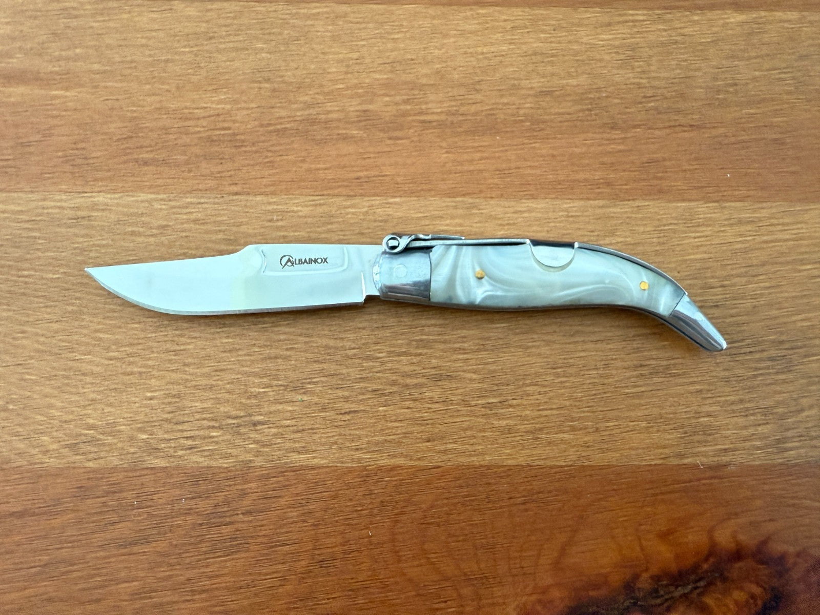 2.6" Steel Blade Spanish Navaja Teja Albacete Mother of Pearl Imitation Scales
