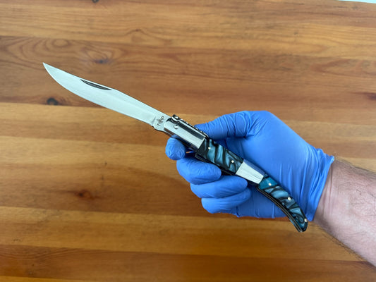 5.1" Arabian Style Navaja with Ratchet Pocket Knife Blue Acrylic Scales - Spain
