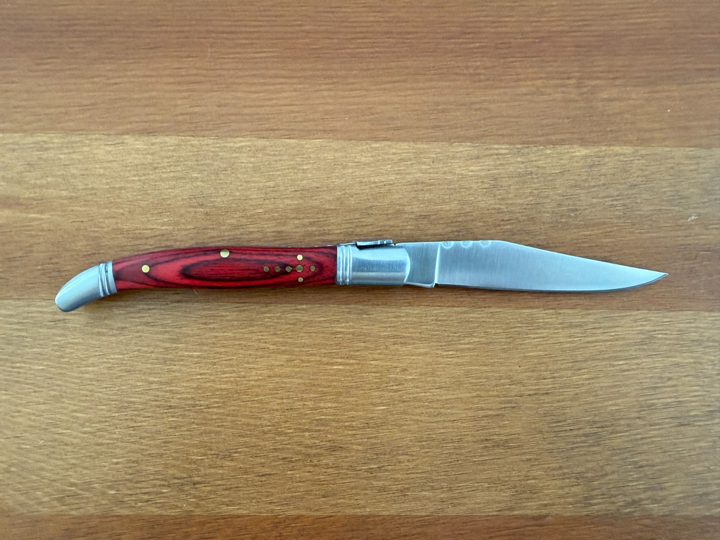 3.34” Stainless Steel Blade Navaja Laguiole Inox Pocket Knife Red Wood Scales