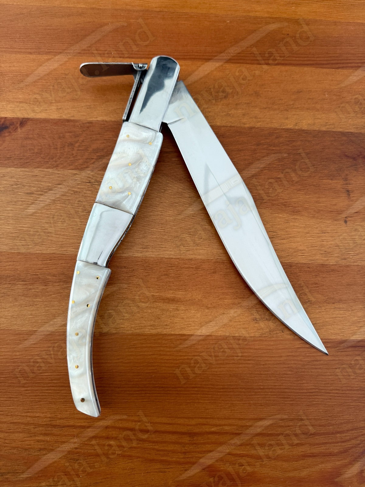 8.5" Long Blade Arabian Style Navaja Folding Knife Mother Pearl Scales - Spain