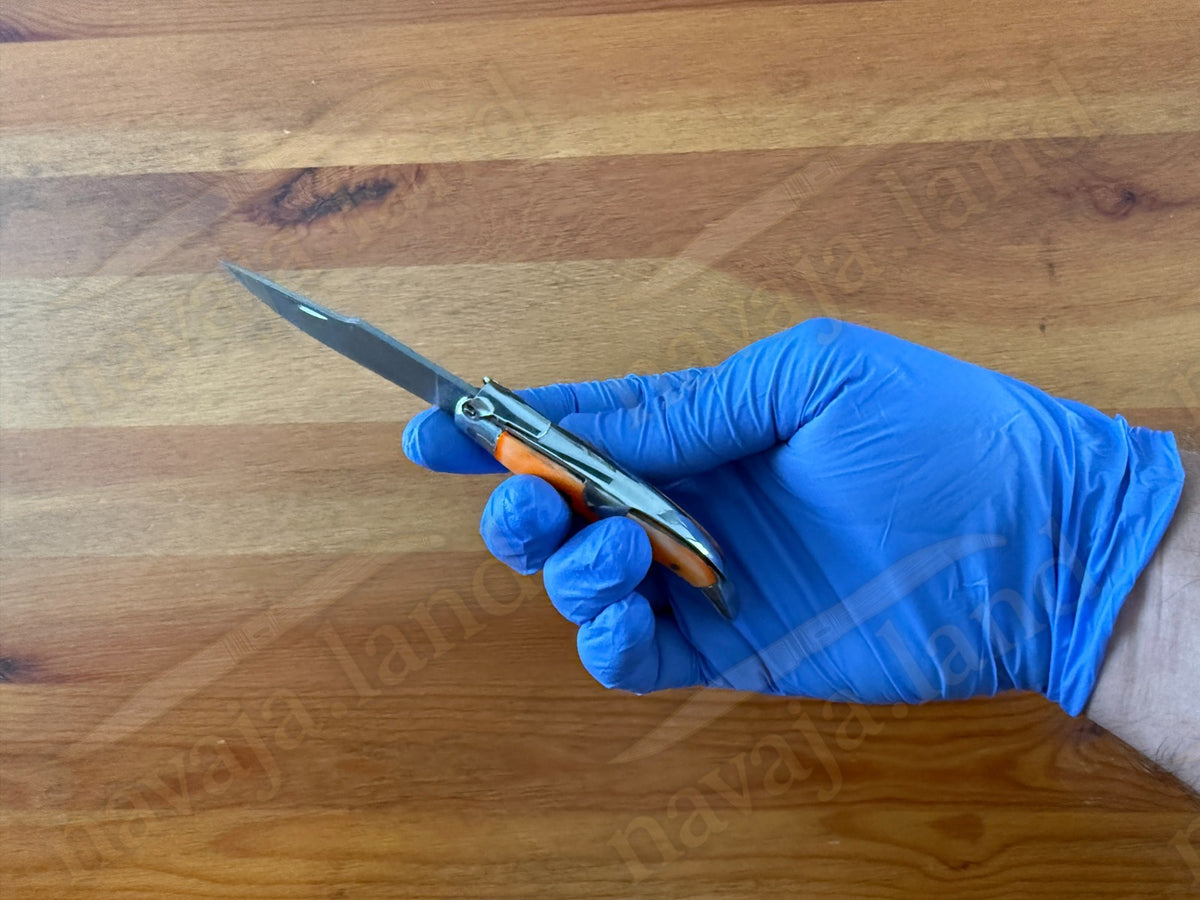 2.56” 67-Layer Damascus Blade Spanish Albacete Navaja Folding Knife Orange Bone