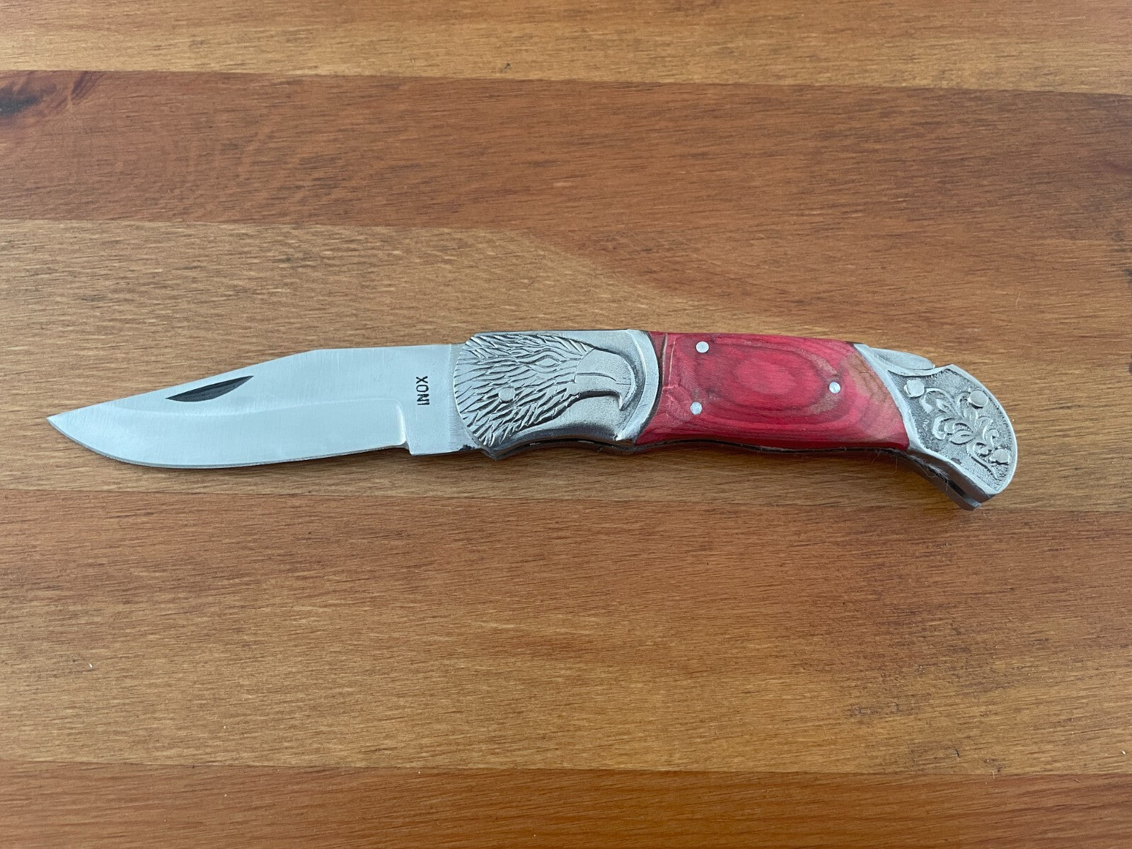 3.5" Spanish Navaja Pocket Knife Eagle Bolsters Wood Scales Lockback USA Seller