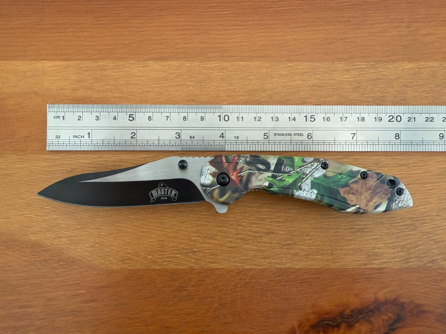 3.5" Steel Blade Master USA Folding Knife Assisted Pocket Clip Camo Handle