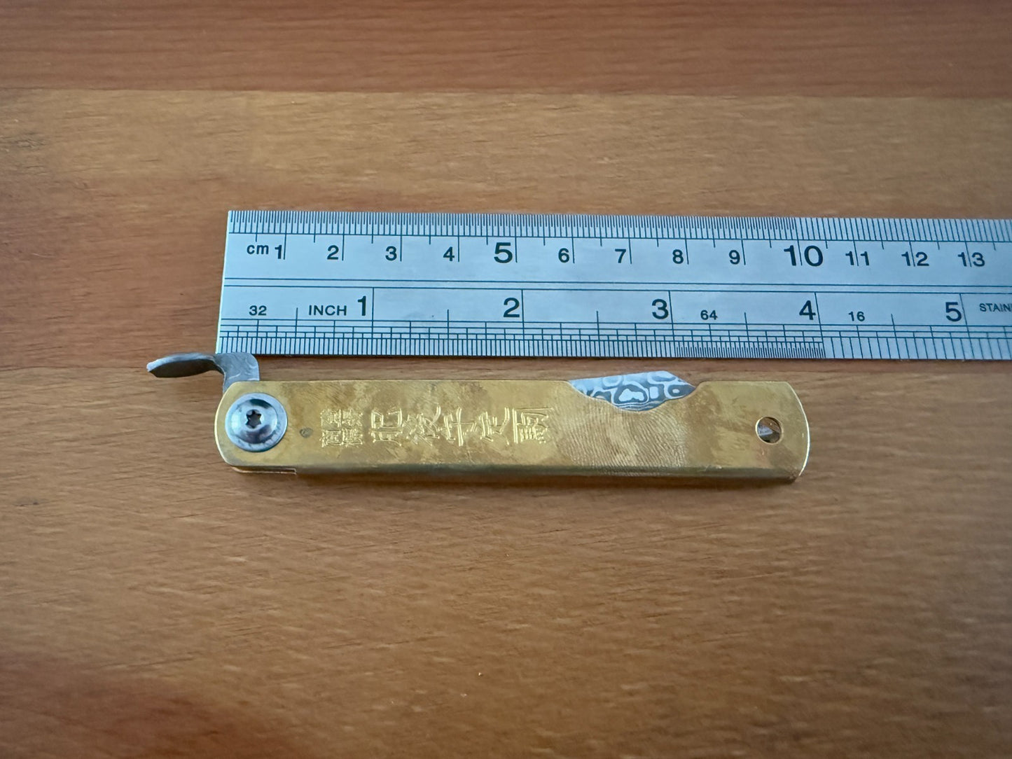 3" Navaja Higonokami Knife Brass Handle with Damascus Blade with Sheath