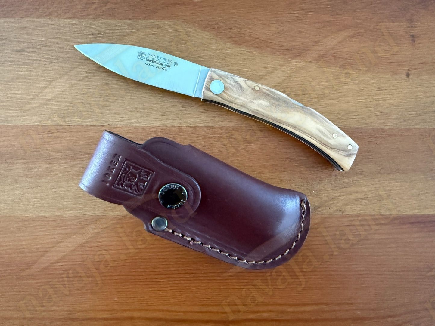 Joker BECADA Knife – 3.15” Sandvik 14C28N Blade | Olive Wood | Leather Sheath