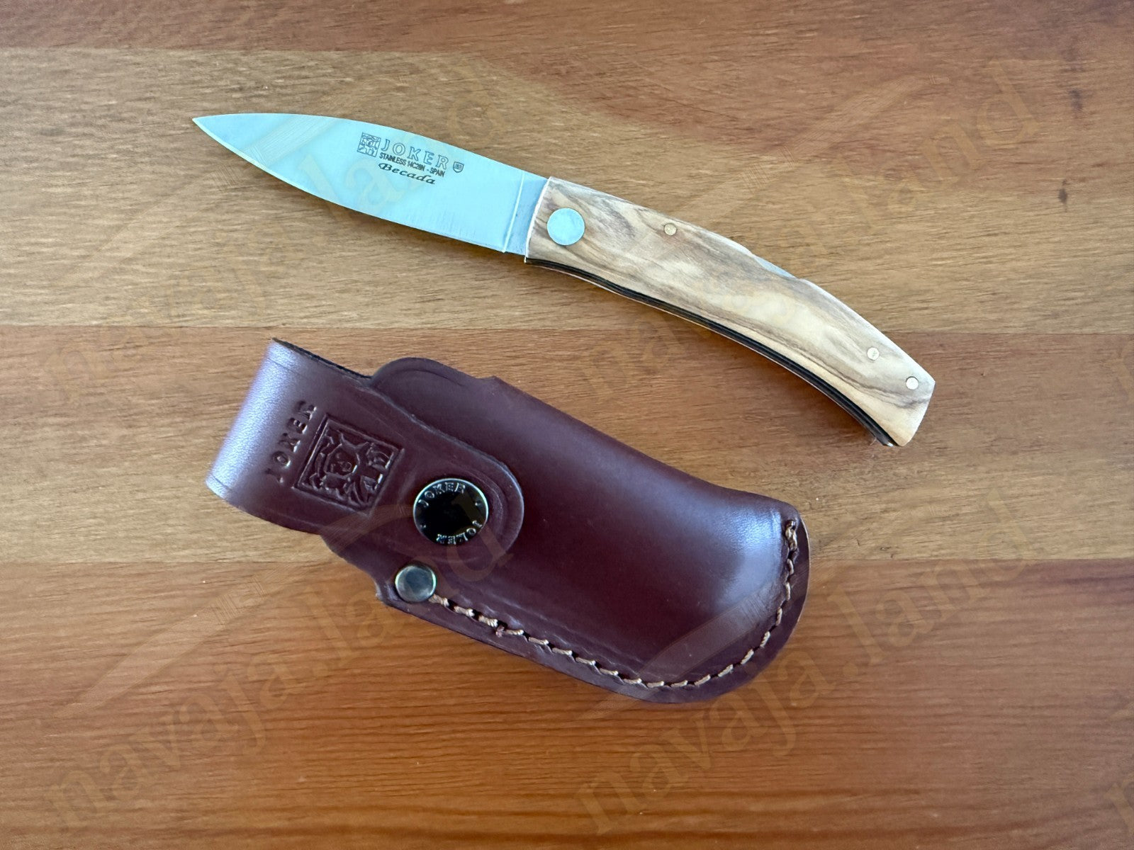 Joker BECADA Knife – 3.15” Sandvik 14C28N Blade | Olive Wood | Leather Sheath