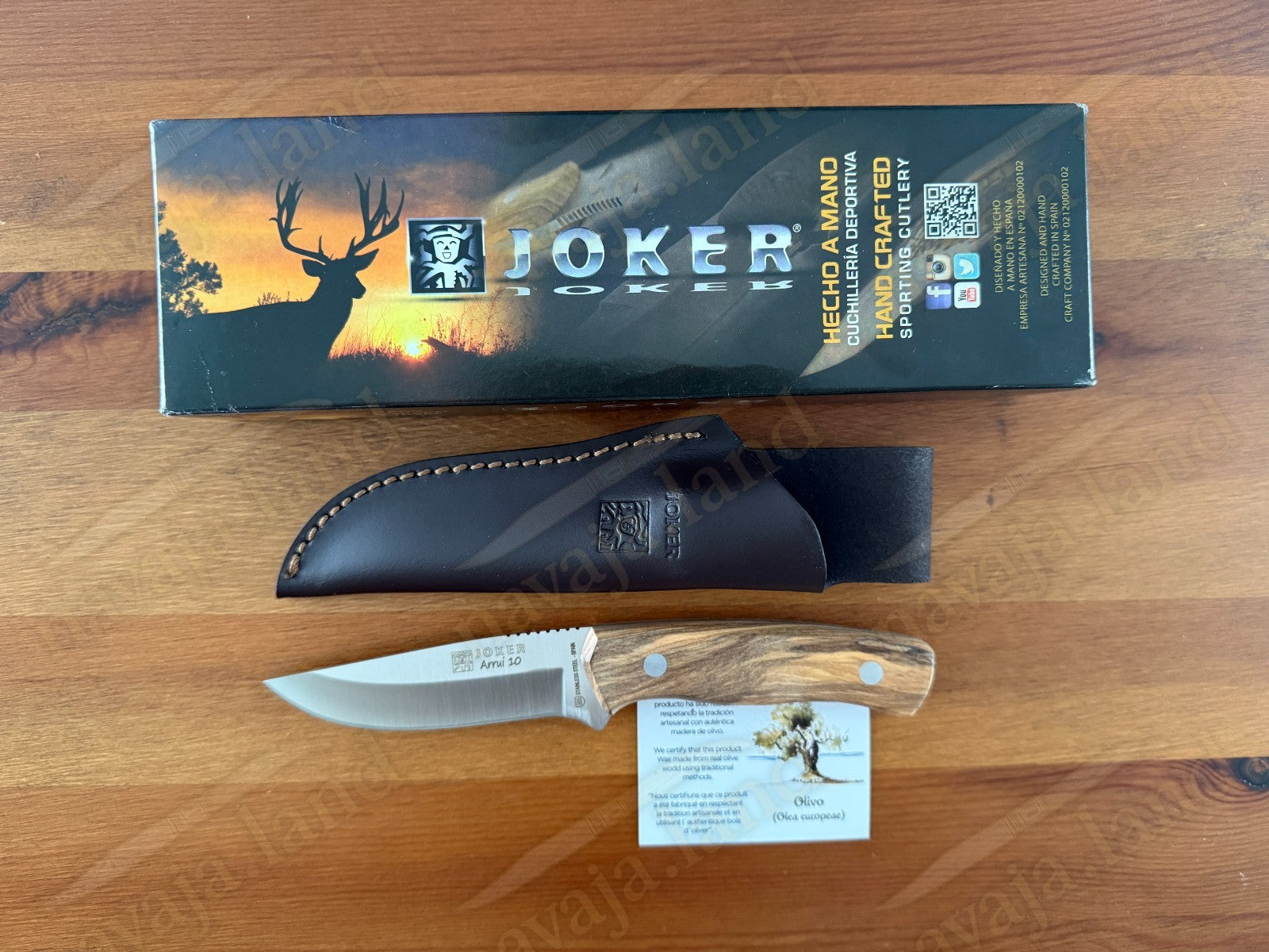 Joker Arrui 10 Outdoor Knife – 3.9” Blade | Olive Wood Handle | Leather Sheath