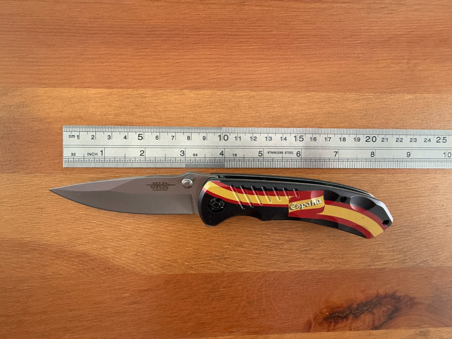 Spring Assisted Folding Knife Spanish Flag Aluminum Handle 7.5 cm (3 in) Blade