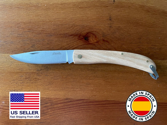 3.14" Campaign Piston Navaja Pocket Knife Light Wood and Ring from Spain