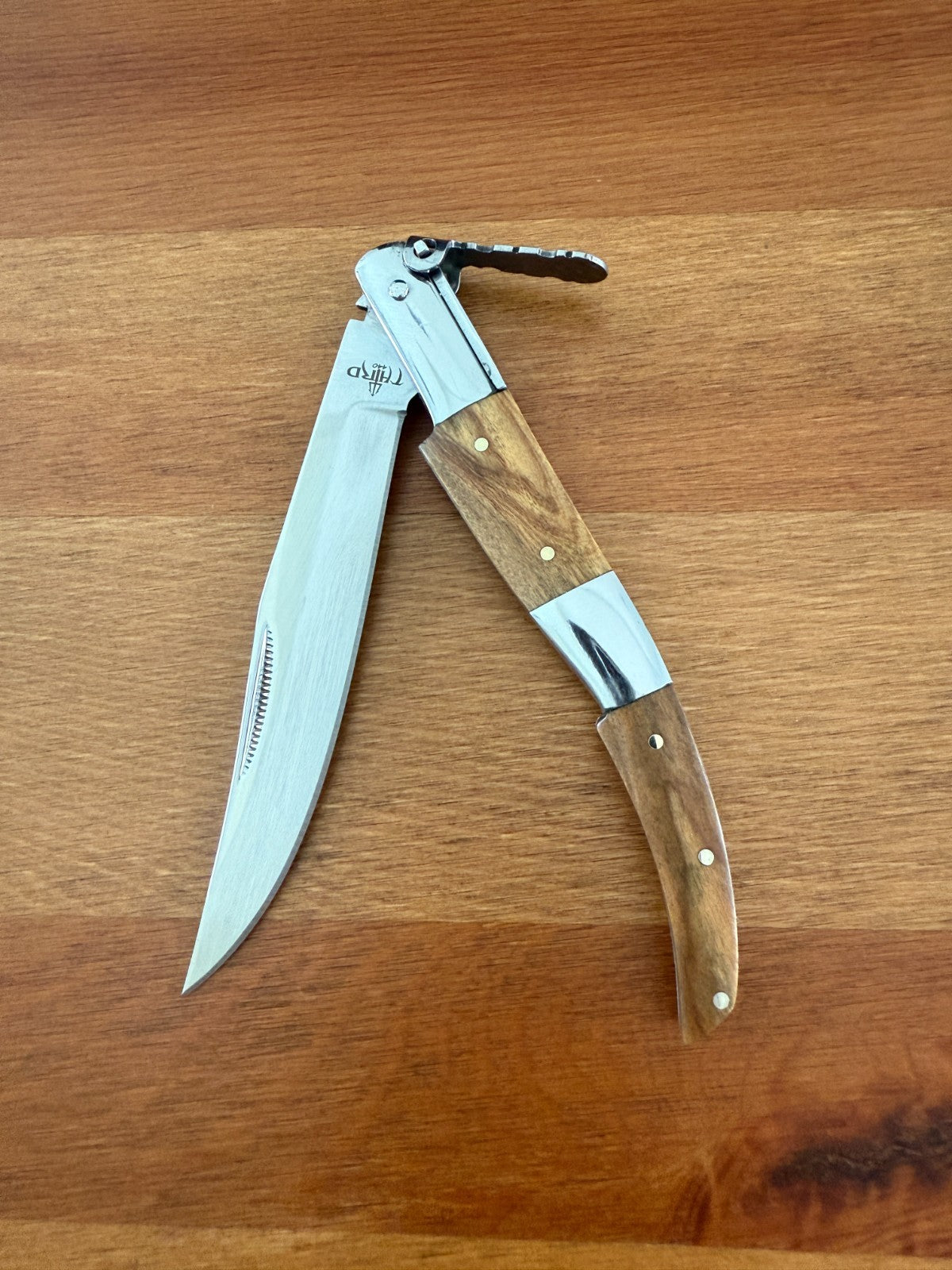 4.3" Arabian Style Navaja Ratchet Pocket Knife Olive Wood Scales & Steel Handle