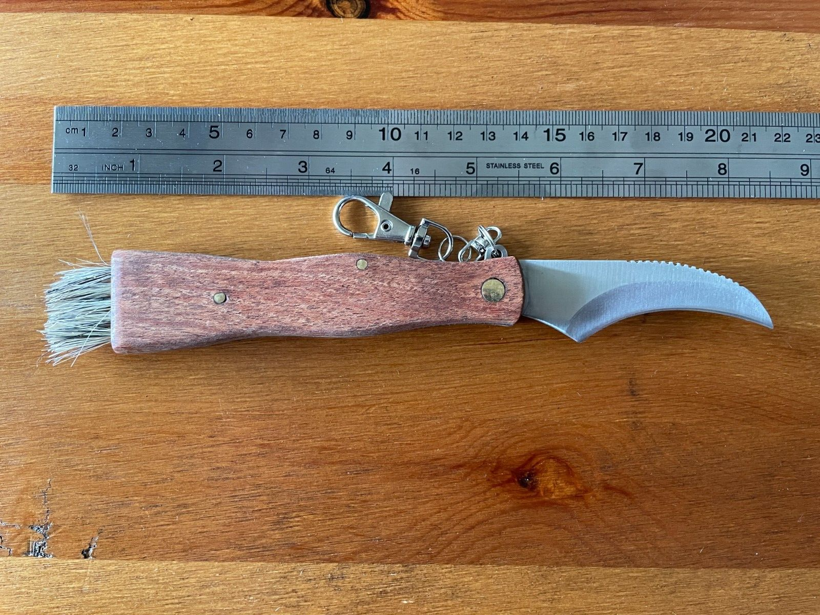 Mushroom Brown Wood Handles Pocket Knife with Brush and Sheath from Spain - USA