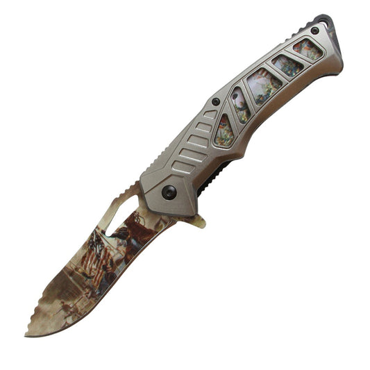 4 inch Snake Eye Embossed Printed Blade Spring Assisted Folding Pocket Knife