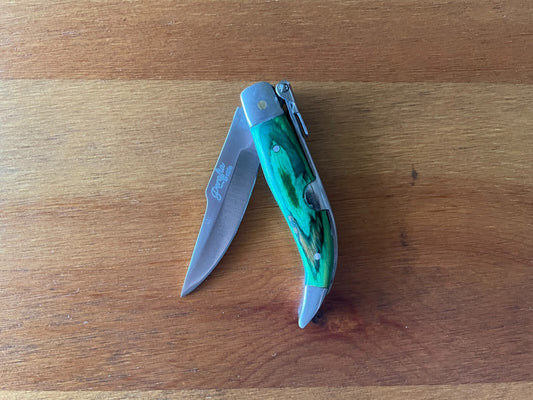 2.5" Spanish Navaja Teja Albacete Pocket Knife Green Wood Handmade - USA Seller