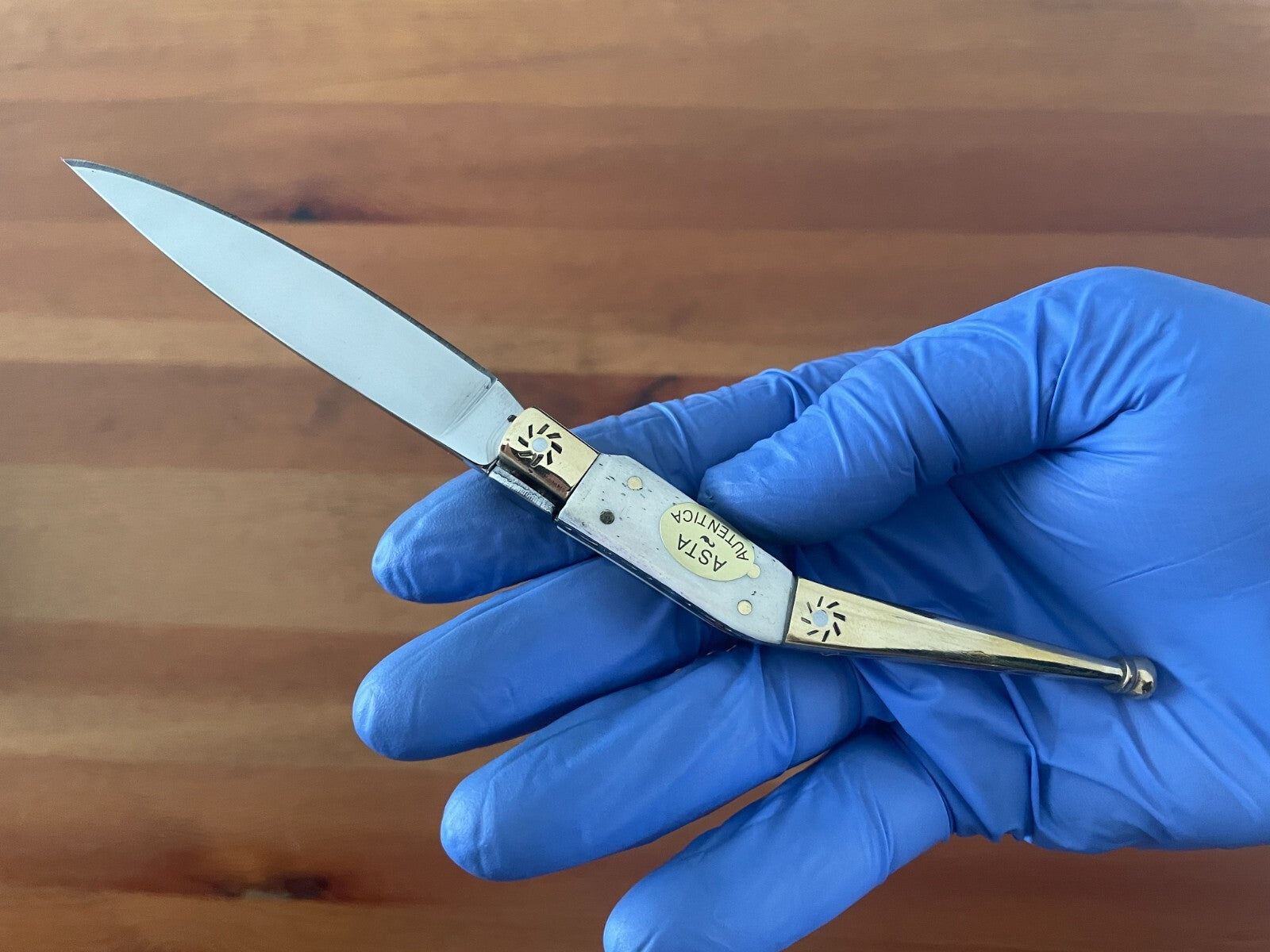 3.22" Spanish Catalan Navaja Folding Knife With Brass Bolsters Bone Scales