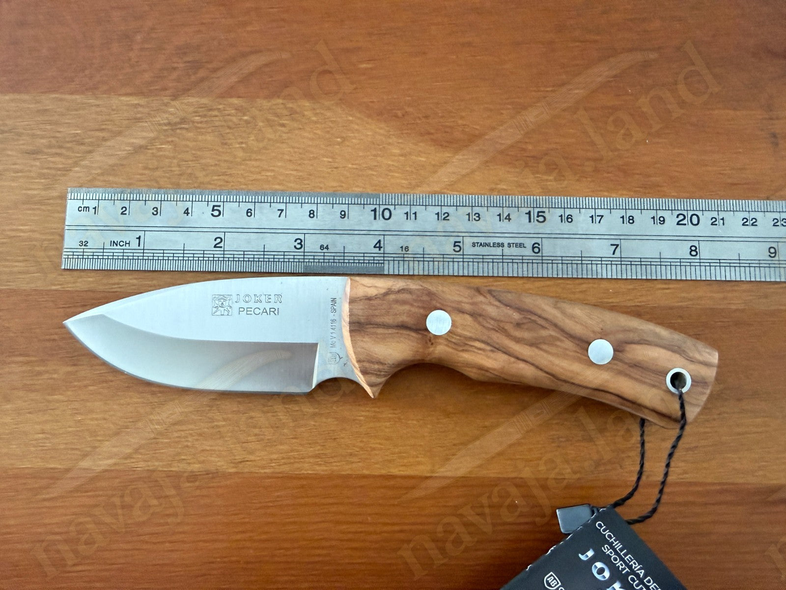 Joker Pecari Skinning Knife 3.34” MOVA Blade Olive Wood Handle Leather Sheath