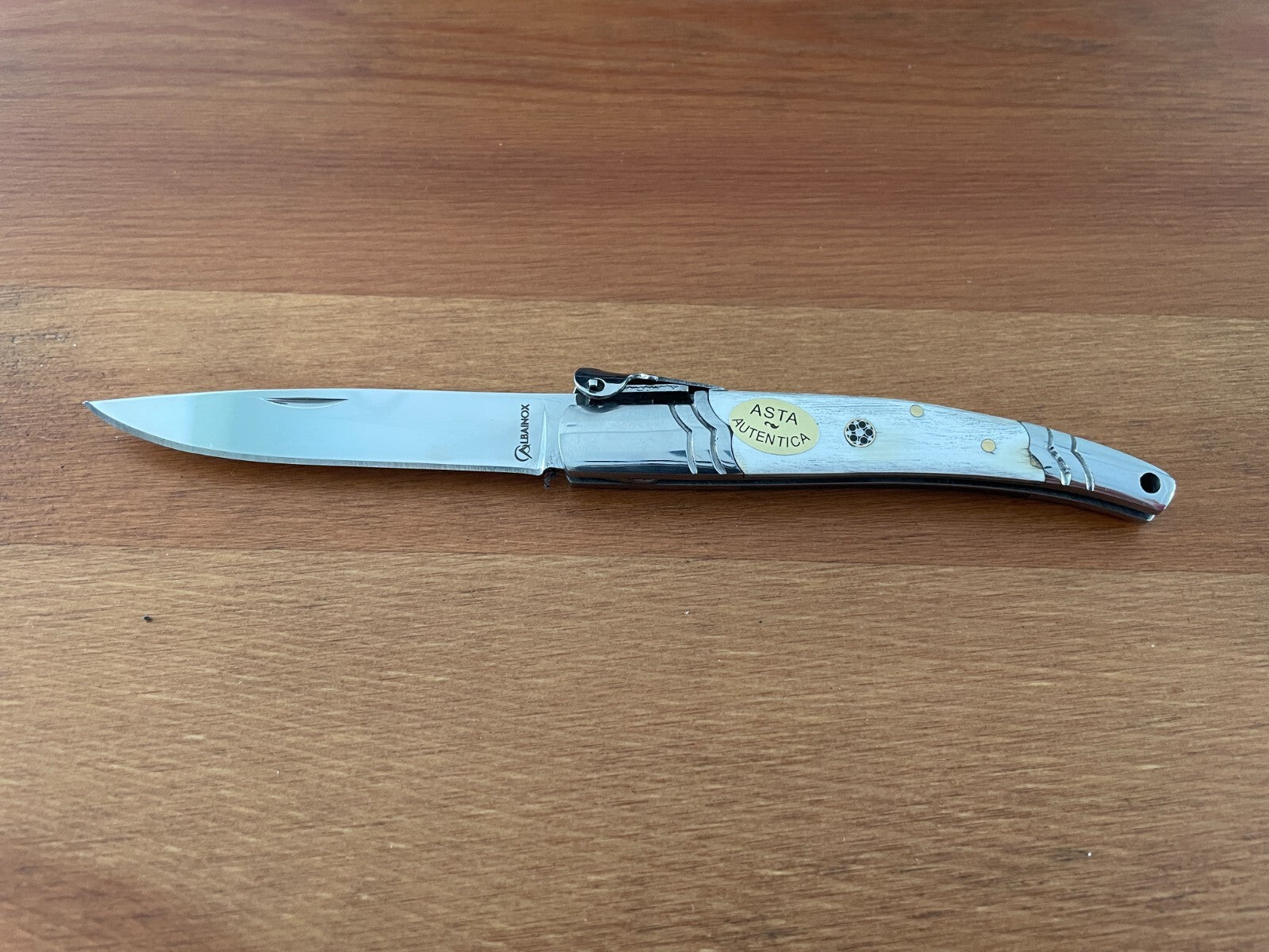 3.14" Spanish Navaja Pocket Knife Bull Horn Scales With Ratchet & Billet Lock