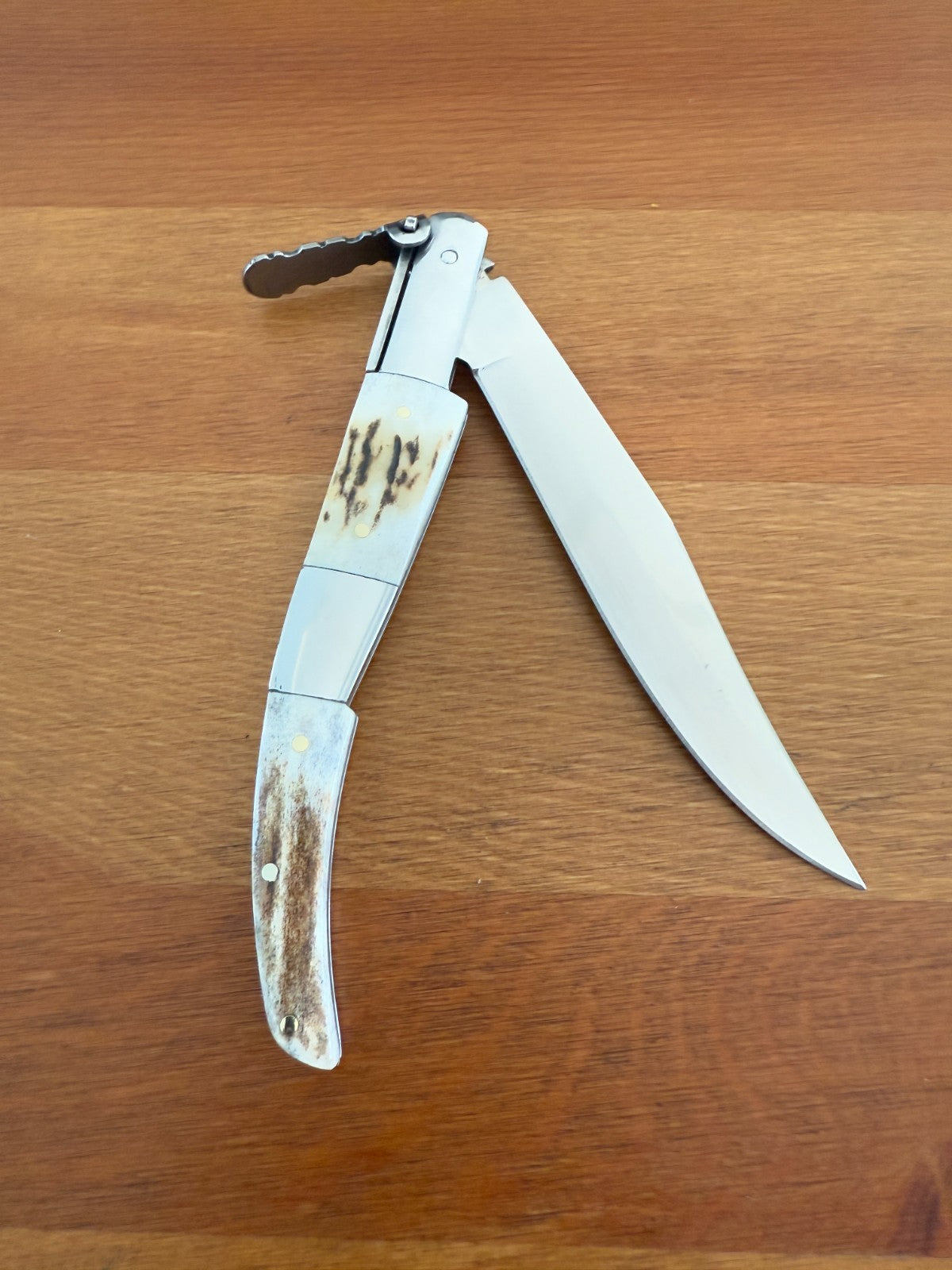 4.3" 420 Steel Arabian Style Spanish Navaja Ratchet Pocket Knife Staghorn Scales