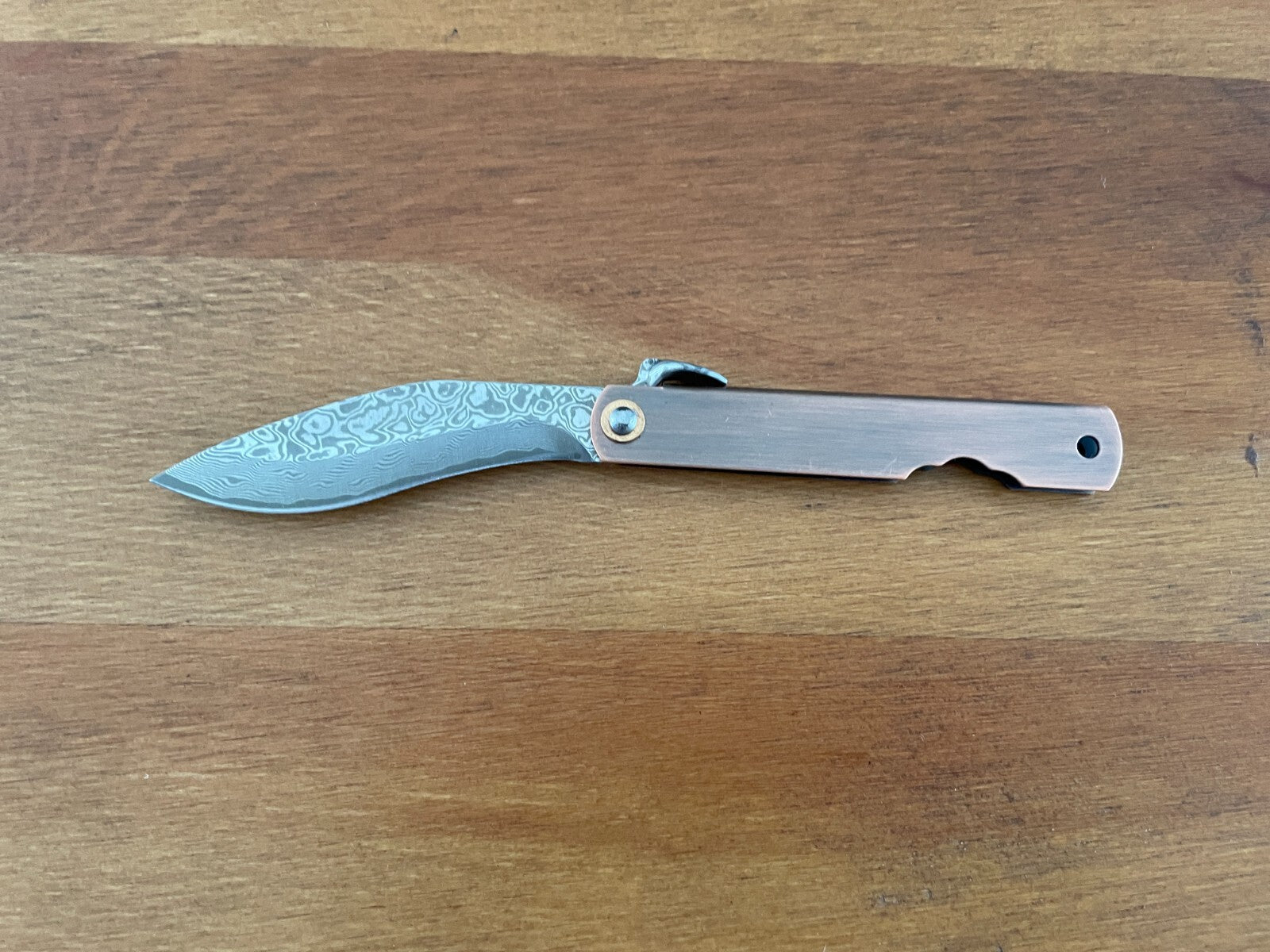 2.9" Navaja Higonokami Pocket Knife 79-layer Damascus Copper Handle with Sheath