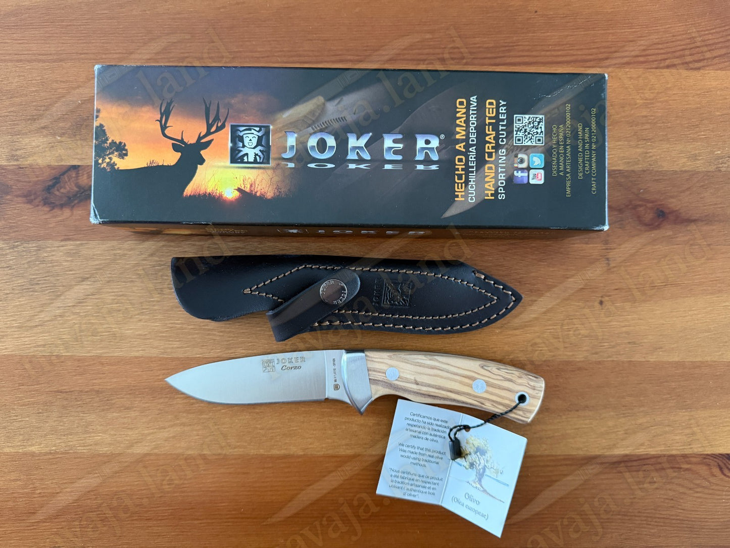 Joker Corzo Hunting Knife 3.93” MOVA Blade | Olive Wood Handle | Leather Sheath