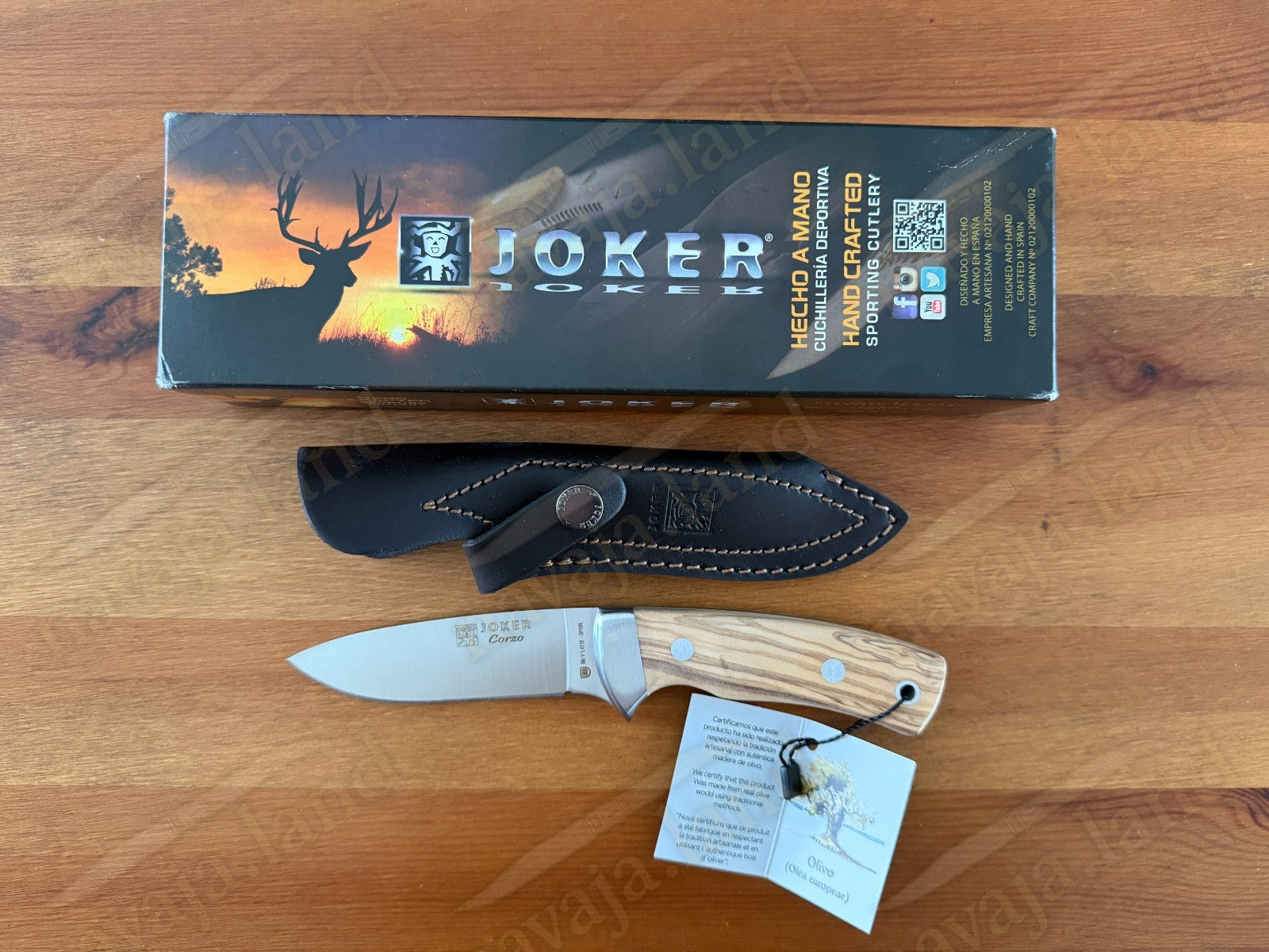 Joker Corzo Hunting Knife 3.93” MOVA Blade | Olive Wood Handle | Leather Sheath