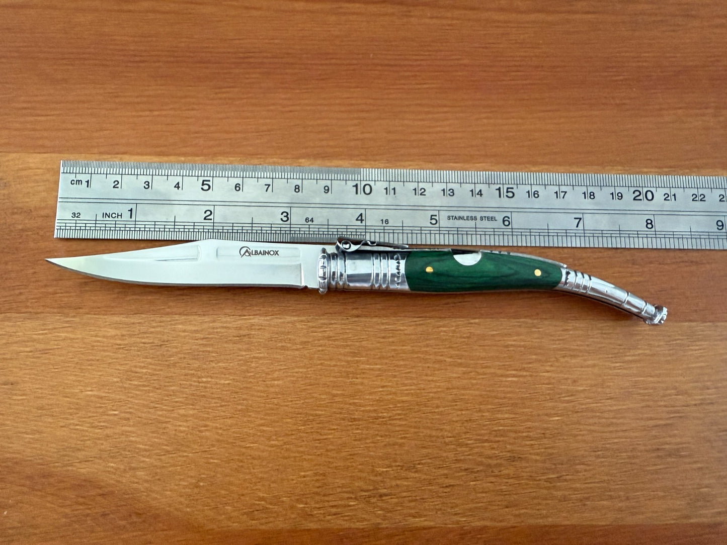 3.34” Spanish Navaja Serrana Ratchet Folding Knife Green Wood Scales From Spain