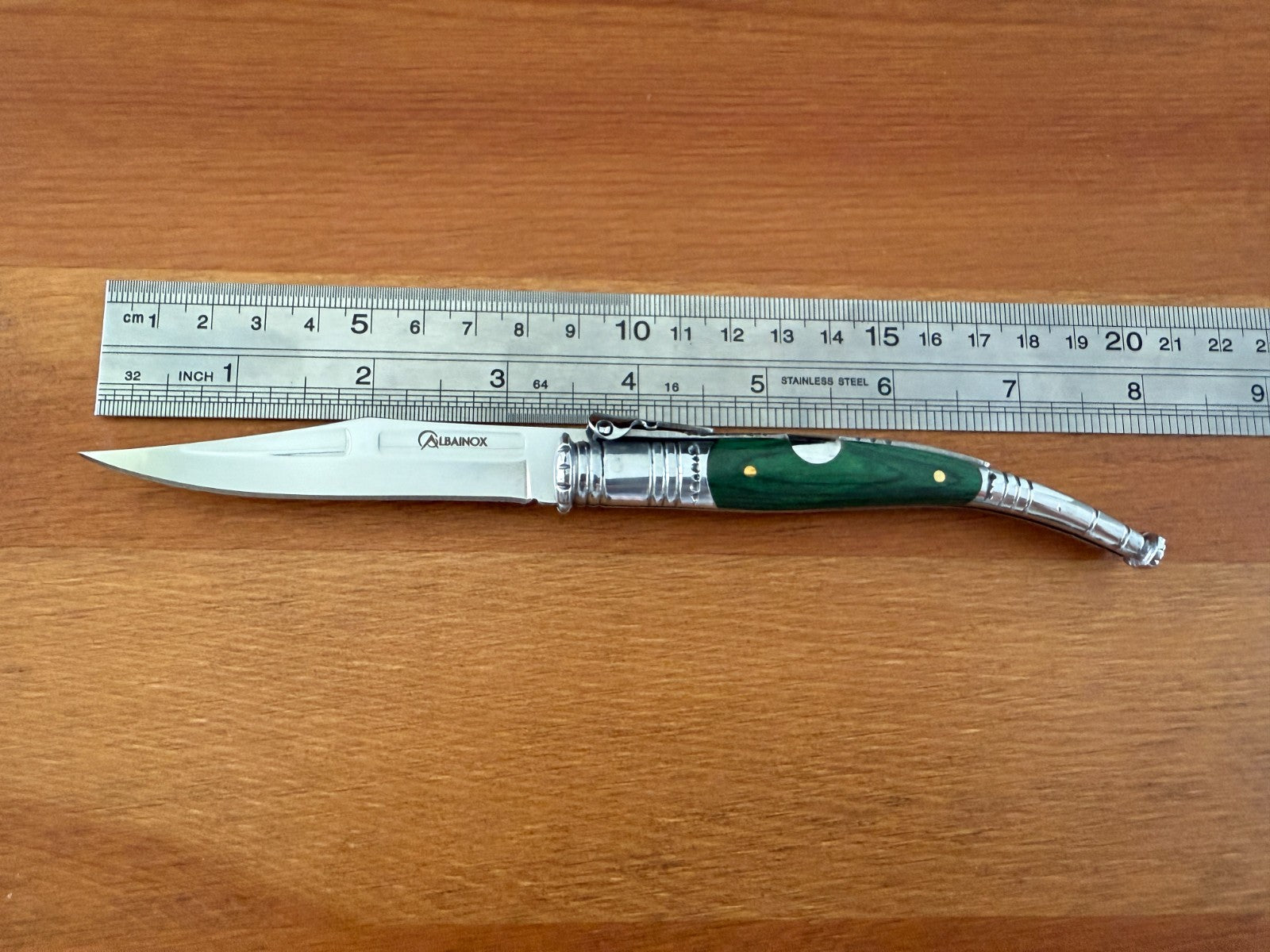 3.34” Spanish Navaja Serrana Ratchet Folding Knife Green Wood Scales From Spain