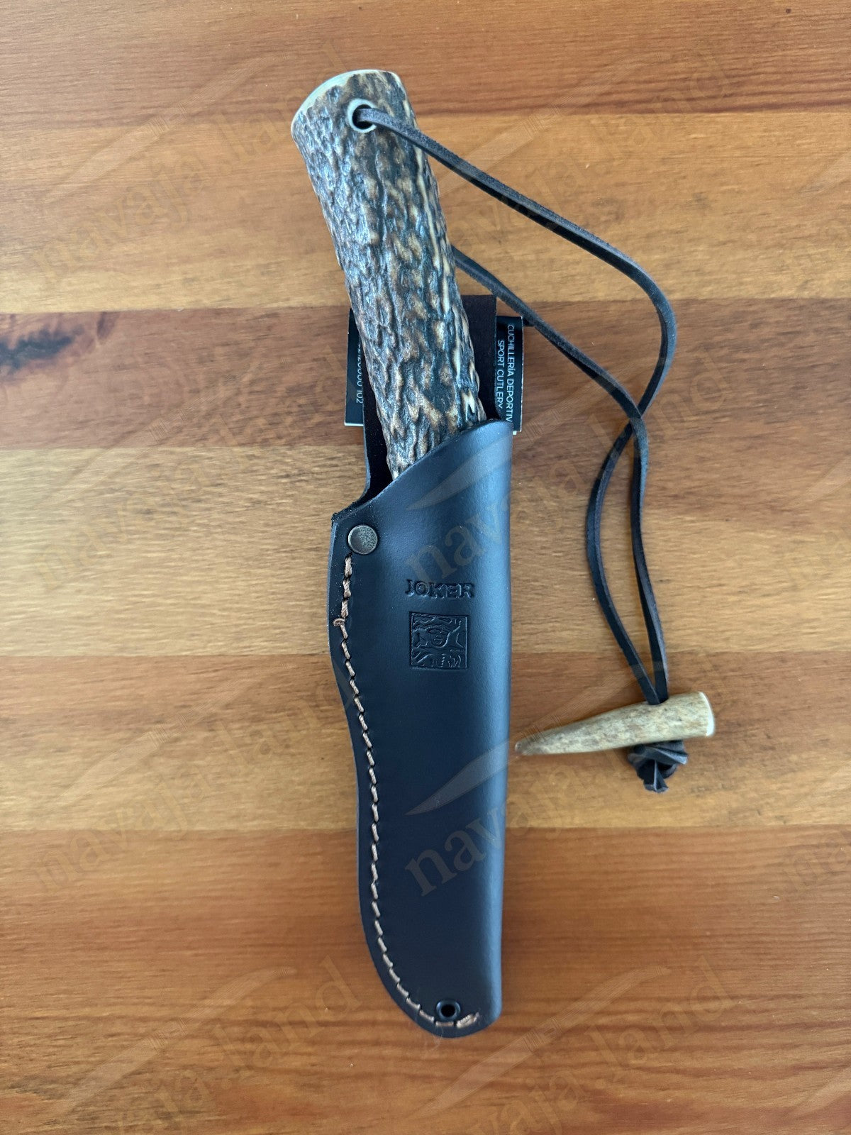 Joker Flecha Hunting Knife 4.92” MOVA Blade | Deer Horn Handle | Leather Sheath