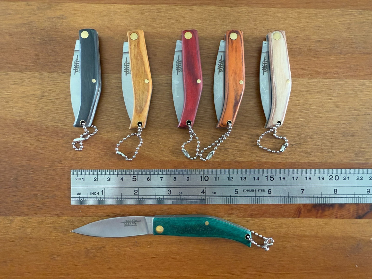 Set of 6 Folding Knives Wooden Handle 2.4-in. Blade Slipjoint Navaja Keychain